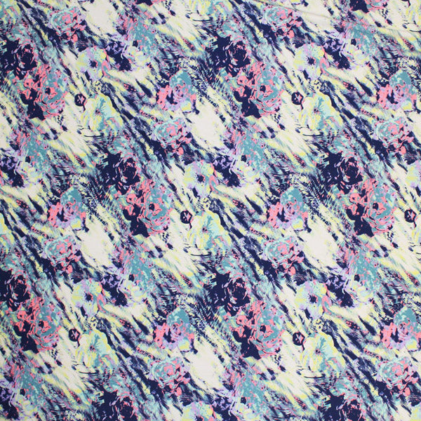 Textured Blue Abstract Printed Nylon Spandex Fabric - Blue Abstract Print, 55/56" Width (1 Yard)