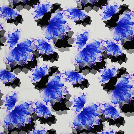 Abstract Flowers Printed Nylon Spandex Fabric - Blue, Abstract Floral Print, 55/56" Width (1 Yard)