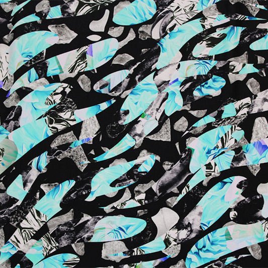 Printed Spandex Broken Mirrors Blue