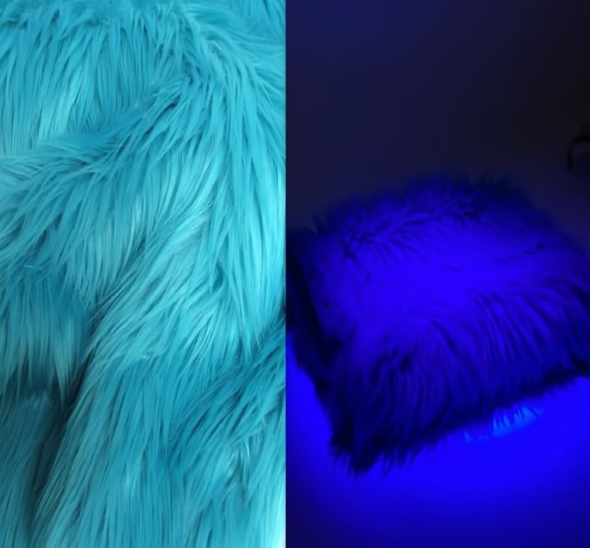 Turquoise UV Reactive Solid Shaggy Faux Fur Fabric