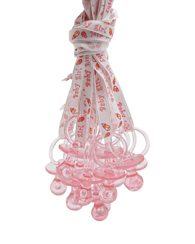 Pink "It's a Girl" Grosgrain Ribbon Necklace Pacifier for Baby Shower Decorations Games - Pack of 36