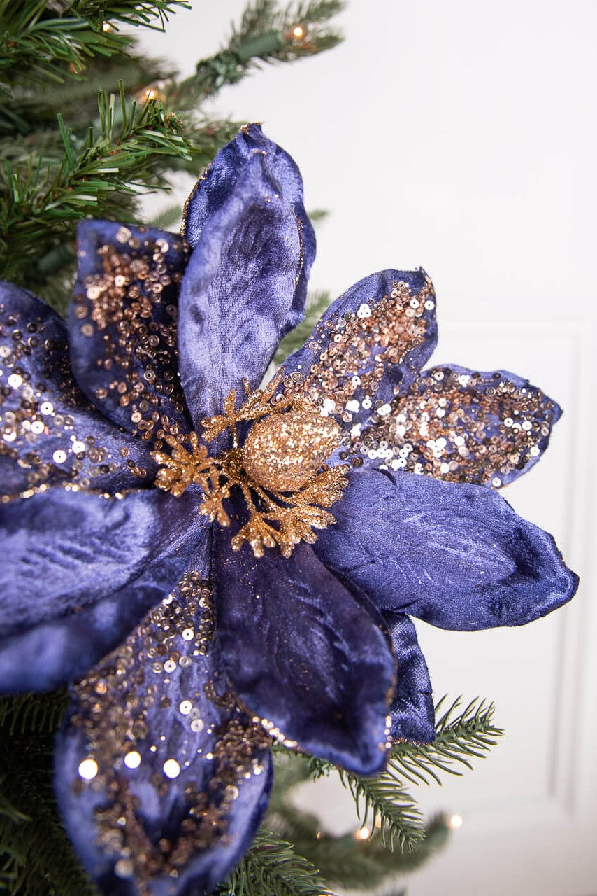 24” x 11" Magnolia Stem - Midnight Blue with Gold Glitter