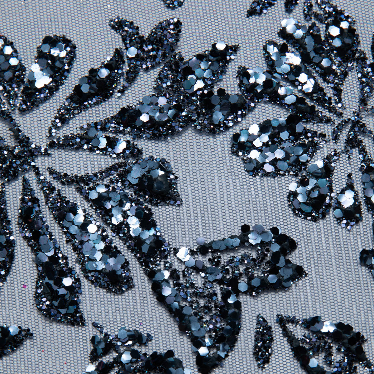 1 Yard Tulle Lace Fabric with Glitter Floral Design, 58" Wide