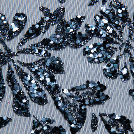 1 Yard Tulle Lace Fabric with Glitter Floral Design, 58" Wide