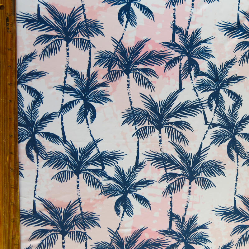 Swim Knit Navy Palm Trees on Pink Tie Dye