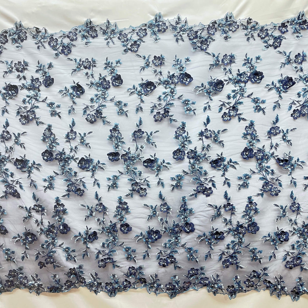 3D Beaded Floral Lace Fabric