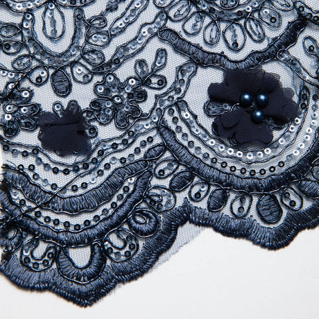 1 Yard Tulle Lace Fabric with 3D Embroidered Applique Design, 52" Wide