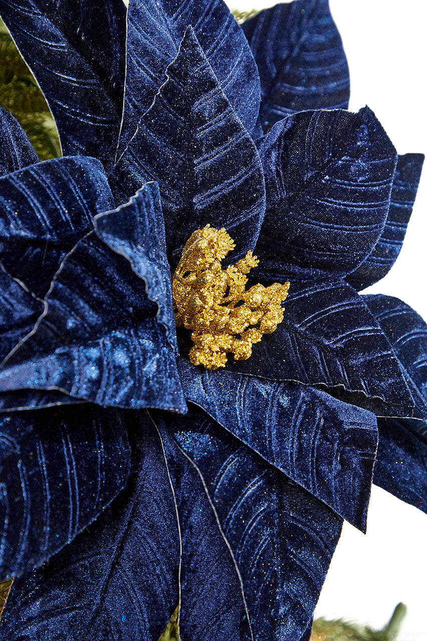22" x 17" Midnight Blue with Gold Large Poinsettia Stem