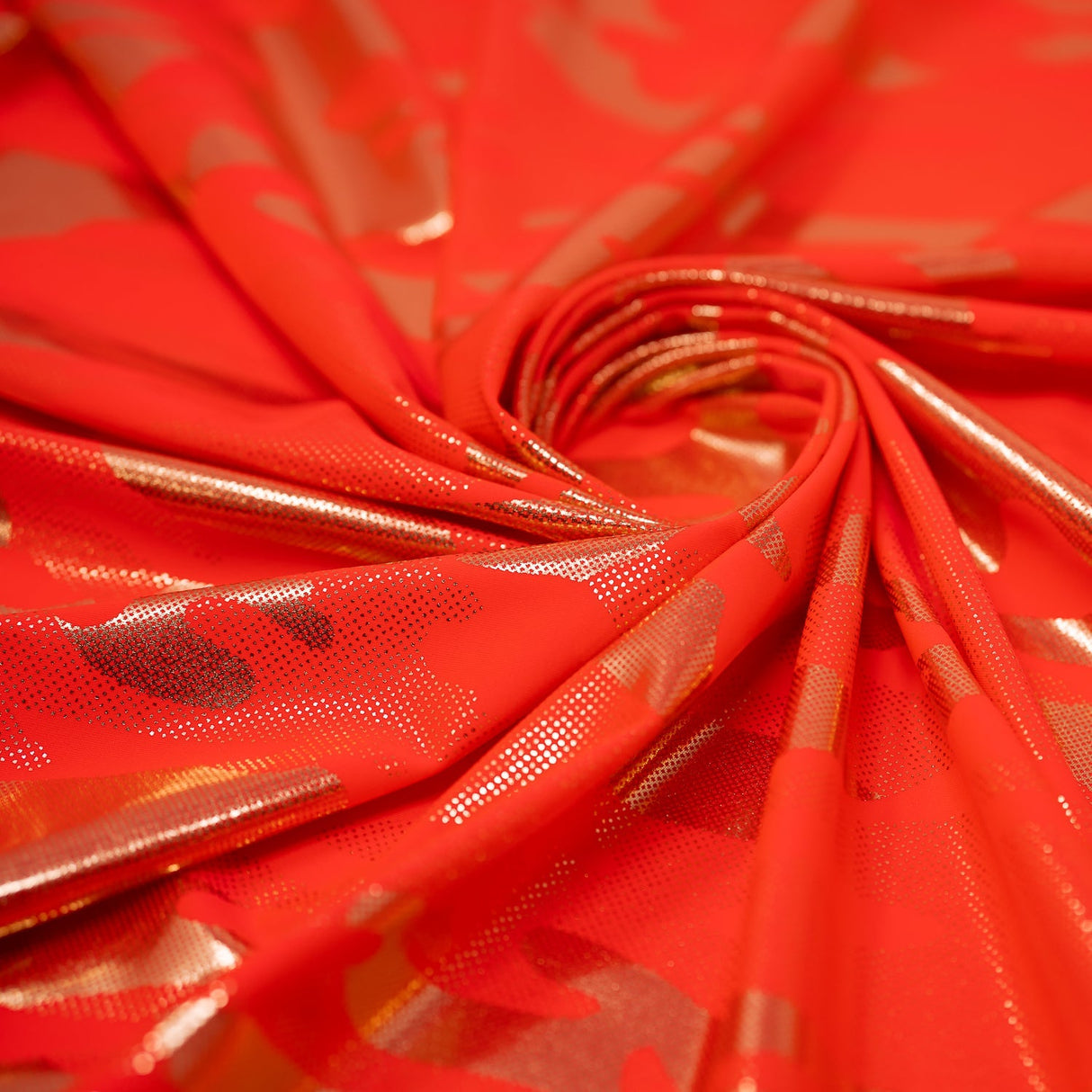 Neon Nugi Foil Printed Cationic Spandex Fabric - Metallic Camouflage Foil Print, 56" Width (1 Yard)