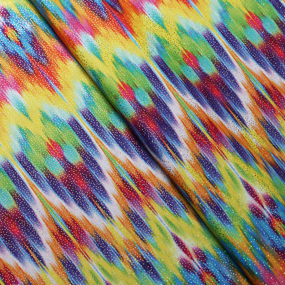 Electric Ikat Polyester Spandex Fabric - Chevron Print, Blue, Multicolor Options, 58/60" Width (1 Yard)