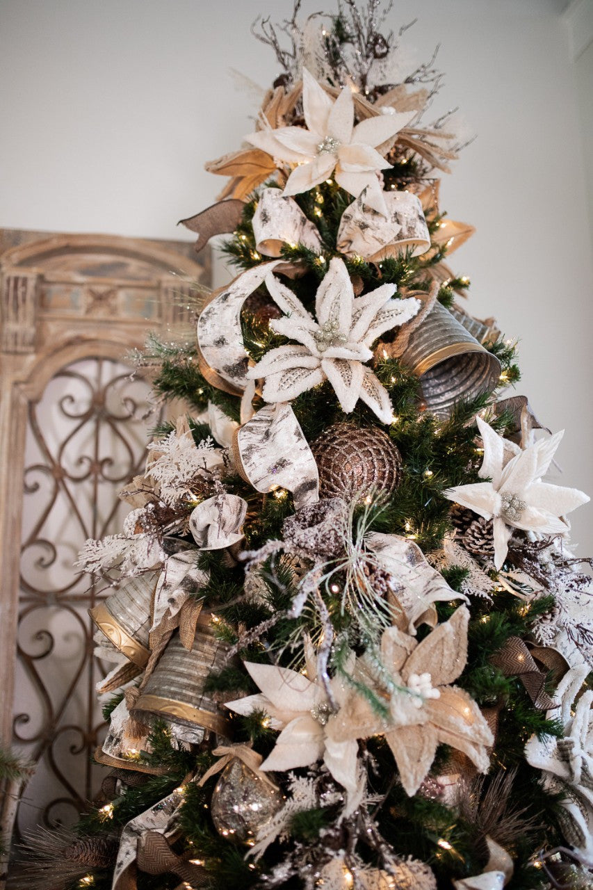 Ivory Woolly Fur Poinsettia Stem 24 Inch Christmas Flower Decor