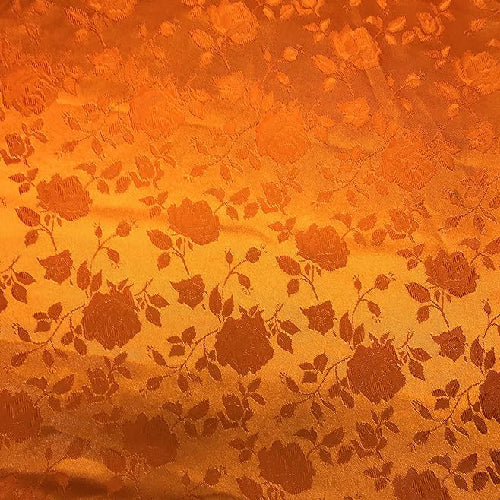 Rust Rose Floral Jacquard Satin Fabric - Rust Rose Floral Jacquard, 60" Width