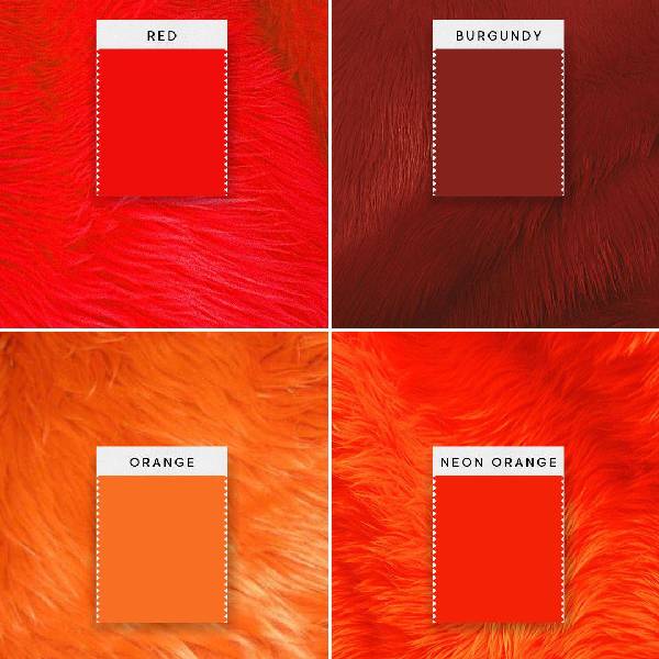 Red Burgundy Orange Neon Orange Faux Fur Fabric - Long Pile Shag, 1 Yard