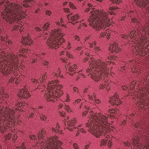 Burgundy Rose Floral Jacquard Satin Fabric - Burgundy Rose Floral Jacquard, 60" Width
