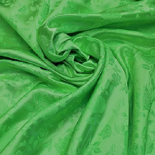 1 Yard Neon Green Rose Floral Jacquard Satin Fabric, 59/60" Wide, 100% Polyester