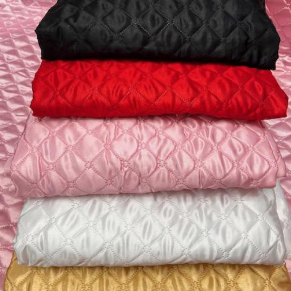 Polyester Quilted Padded Fabric - Black, Pink, Red, White Quilted Fabric
