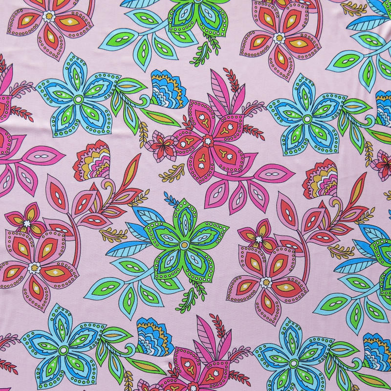Swim Knit Nylon Spandex Floral Paisley Light Pink UPF 50+