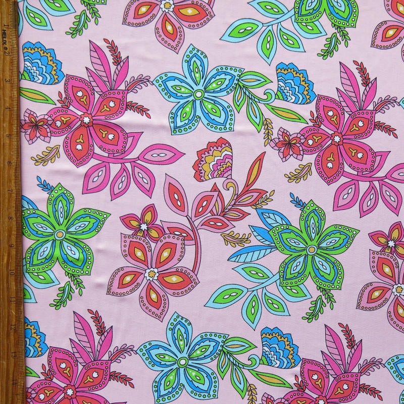 Swim Knit Nylon Spandex Floral Paisley Light Pink UPF 50+