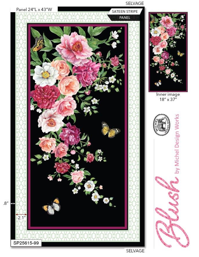 Quilting Cotton Blush Collection Packed Floral on Black Multi Northcott