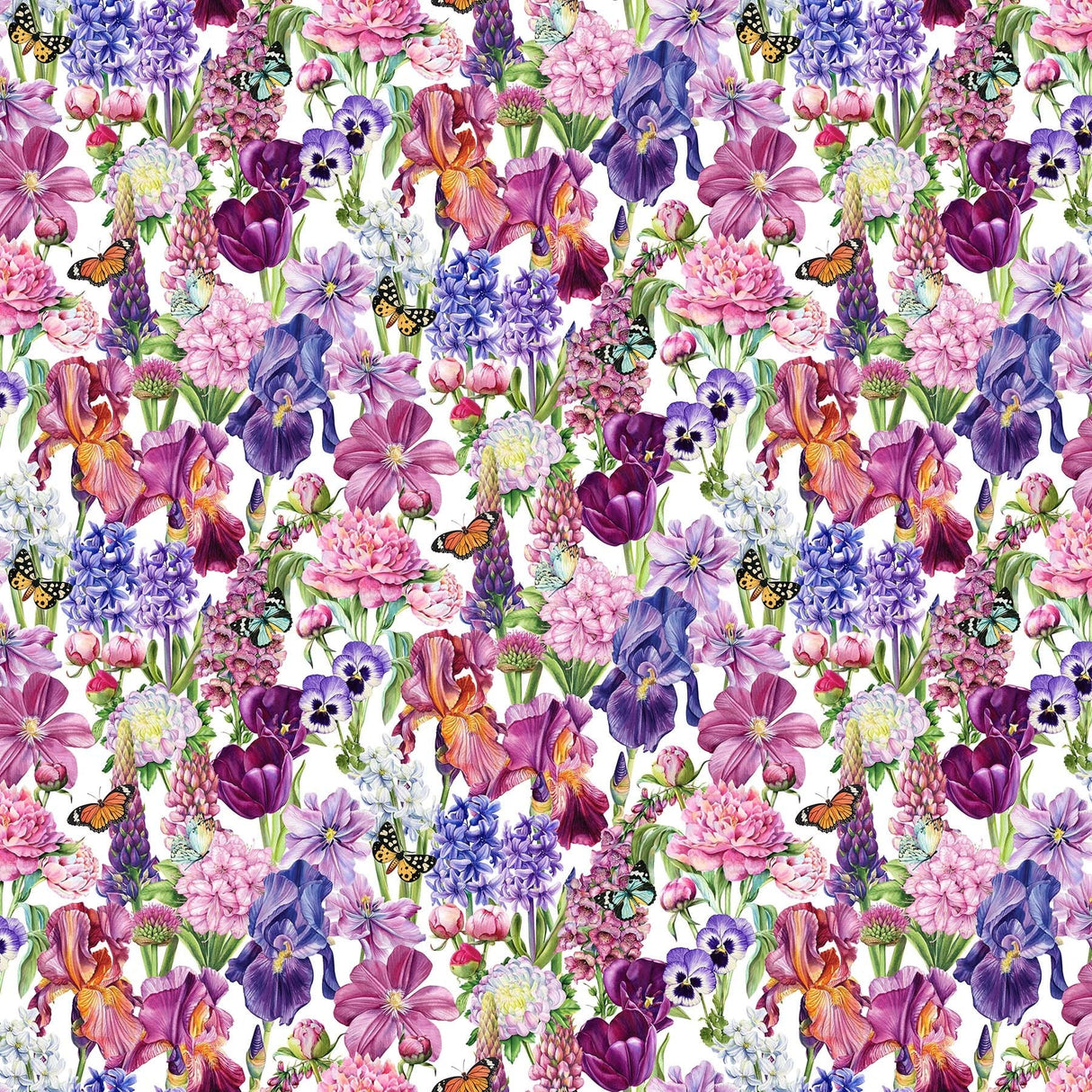 Quilting Cotton Deborah's Garden Large Floral on White Northcott