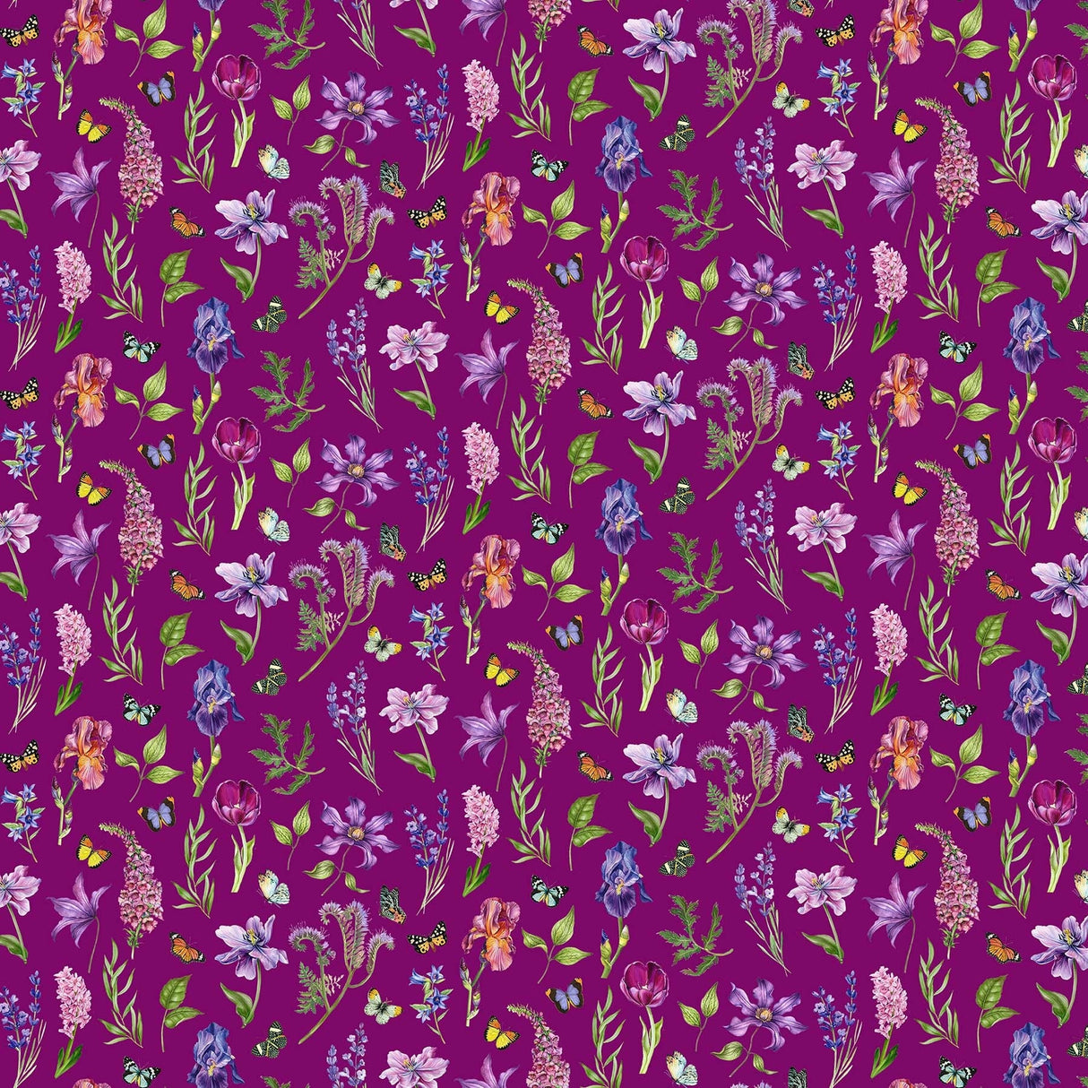 Quilting Cotton Deborah's Garden Floral with Butterflies Northcott