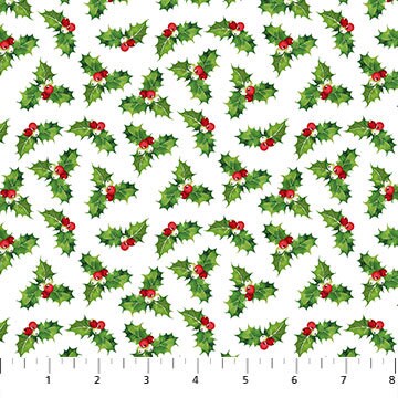 Quilting Cotton Mini Holly Toss White Peppermint Candy Collection Northcott
