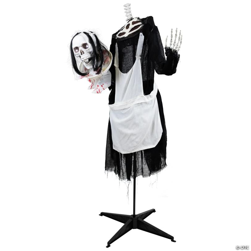 Northlight 57" LED Lighted and Animated Head-in-Hand Skeleton Maid Halloween Decoration