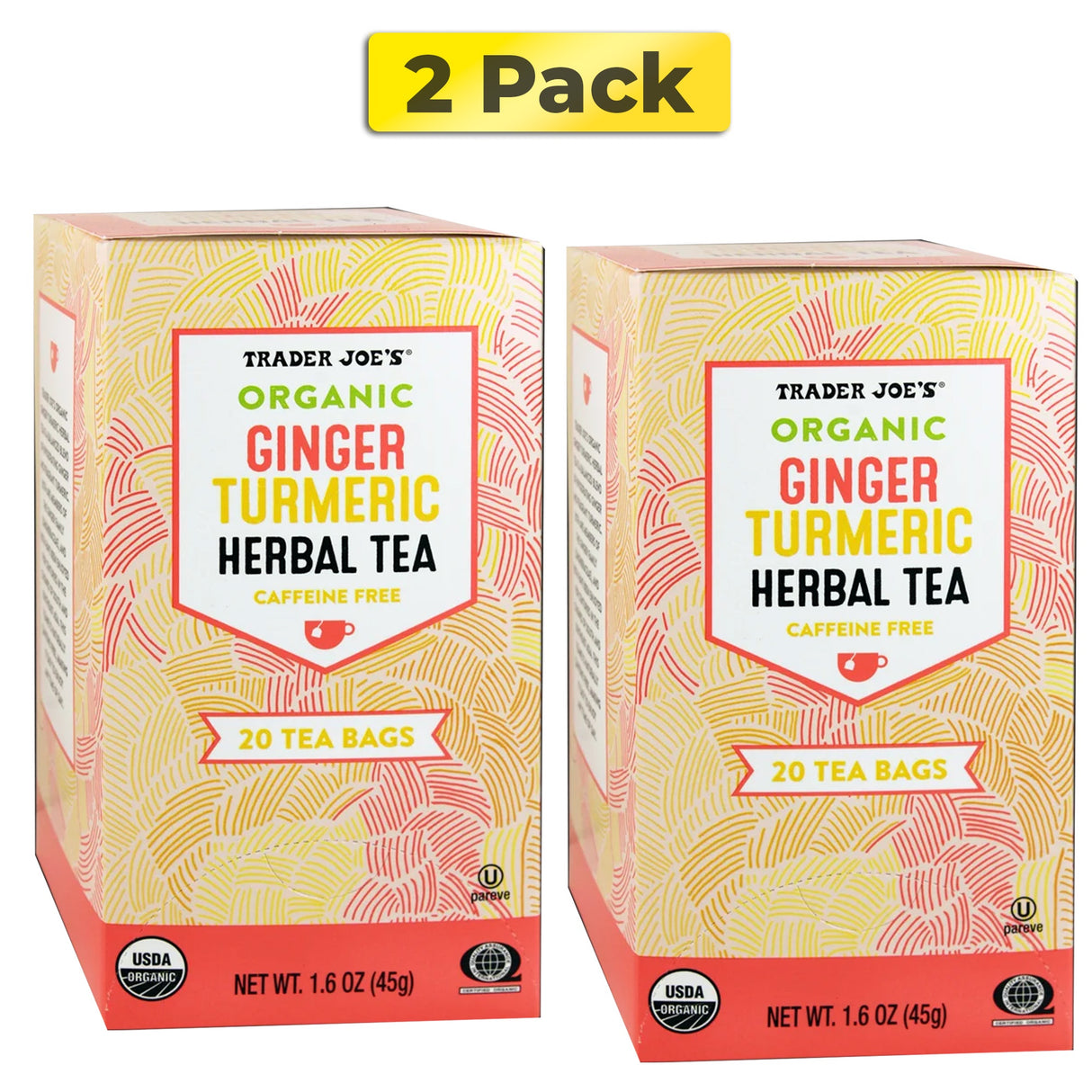 Trader Joe's Organic Ginger Turmeric Herbal Tea 20 Tea Bags, 1.6 oz, 1 Pack