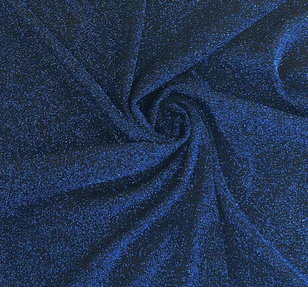 1 yard Nylon Lurex Black & Royal Blue Fabric 58/60" Wide Stretch Apparel Material with Spandex
