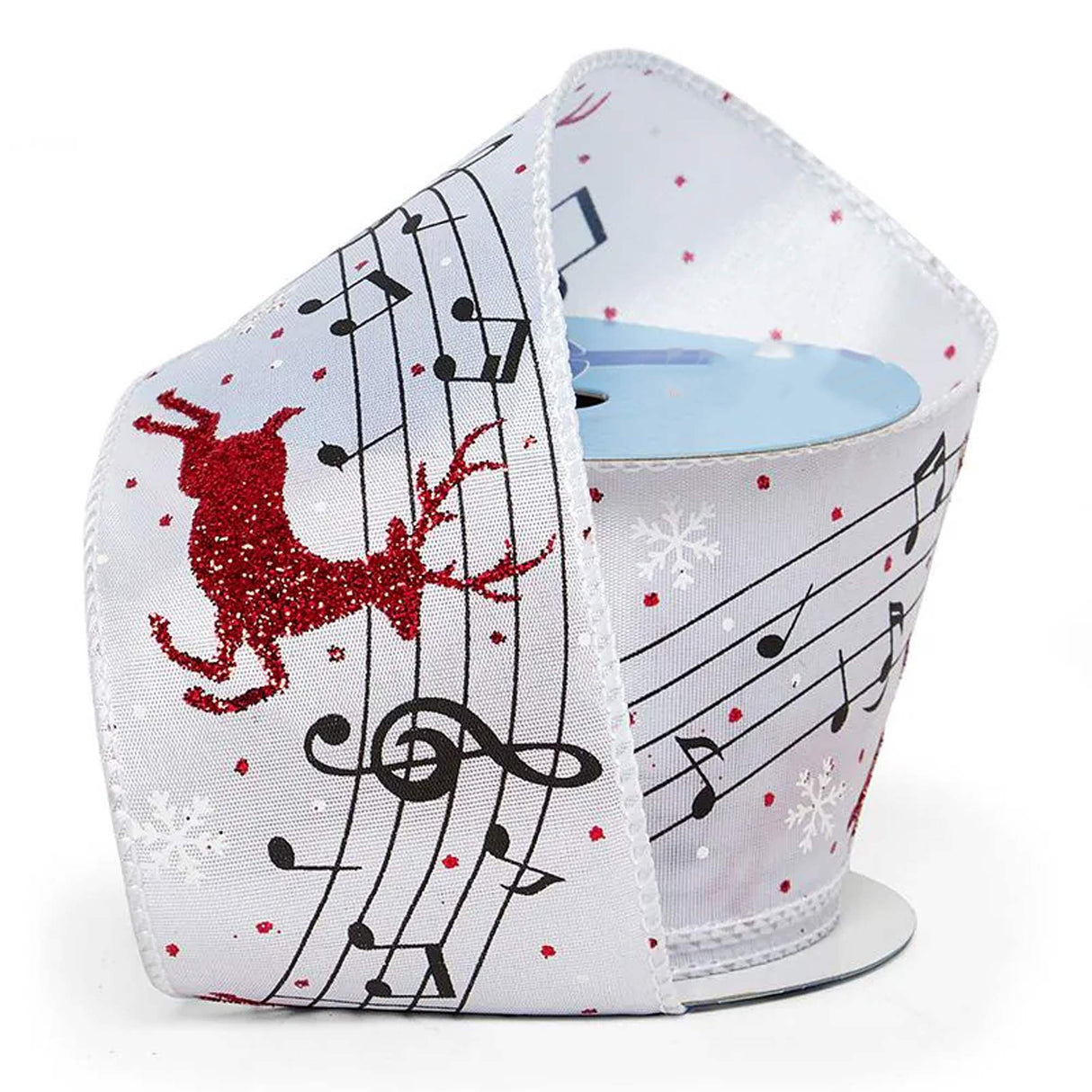 Deer Print On Wired Ribbon 2 1/2 '' X 10 yd Musical Glitter Reindeer on Satin Color 1 / roll