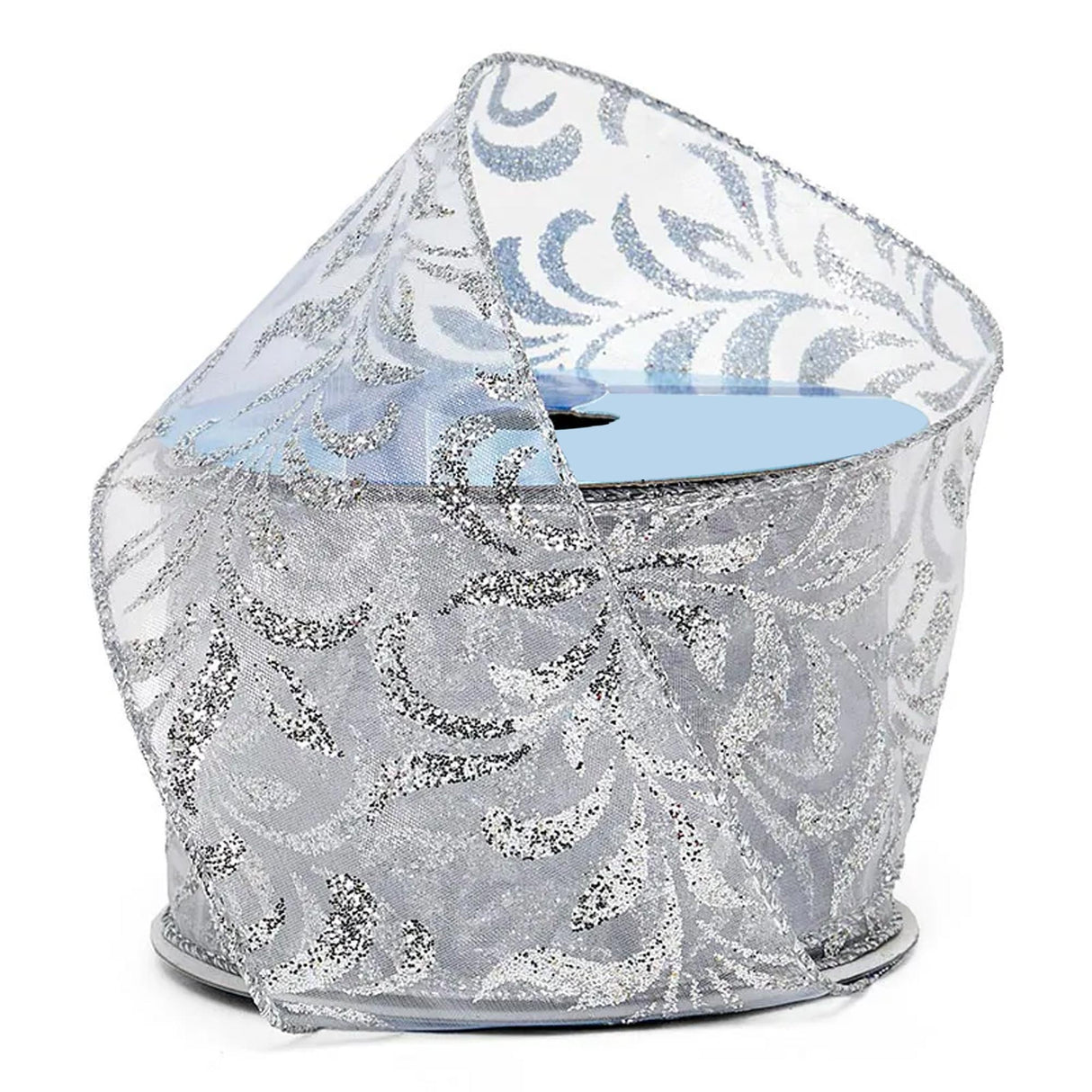 Wide Wired Wedding Ribbons 2 1/2 '' X 10 yd Silver Brocade Color 1 / ROLL