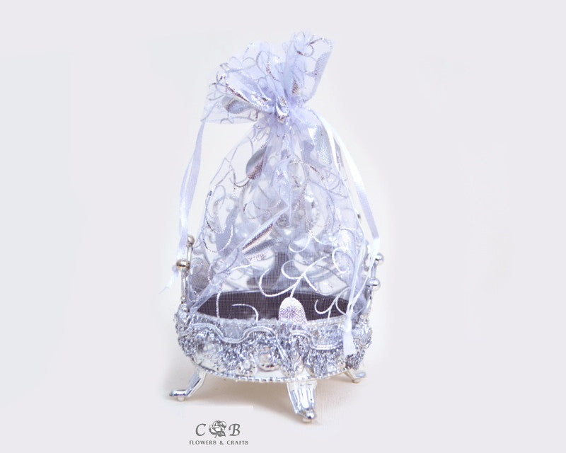4" Silver Round Organza Bag Favor Box - Pack of 12