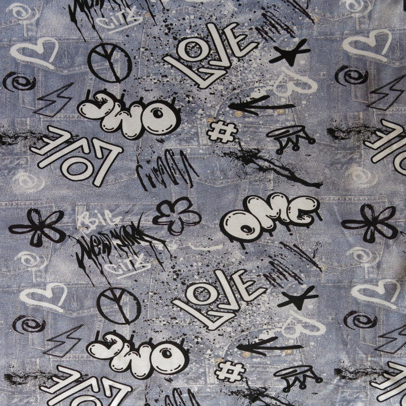 Cotton Lycra Jersey Knit Fabric OMG Graffiti Print