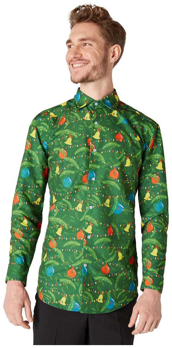 Stylish Suitmeister Men's Christmas Green Tree Shirt for Holiday Parties and Festive Celebrations