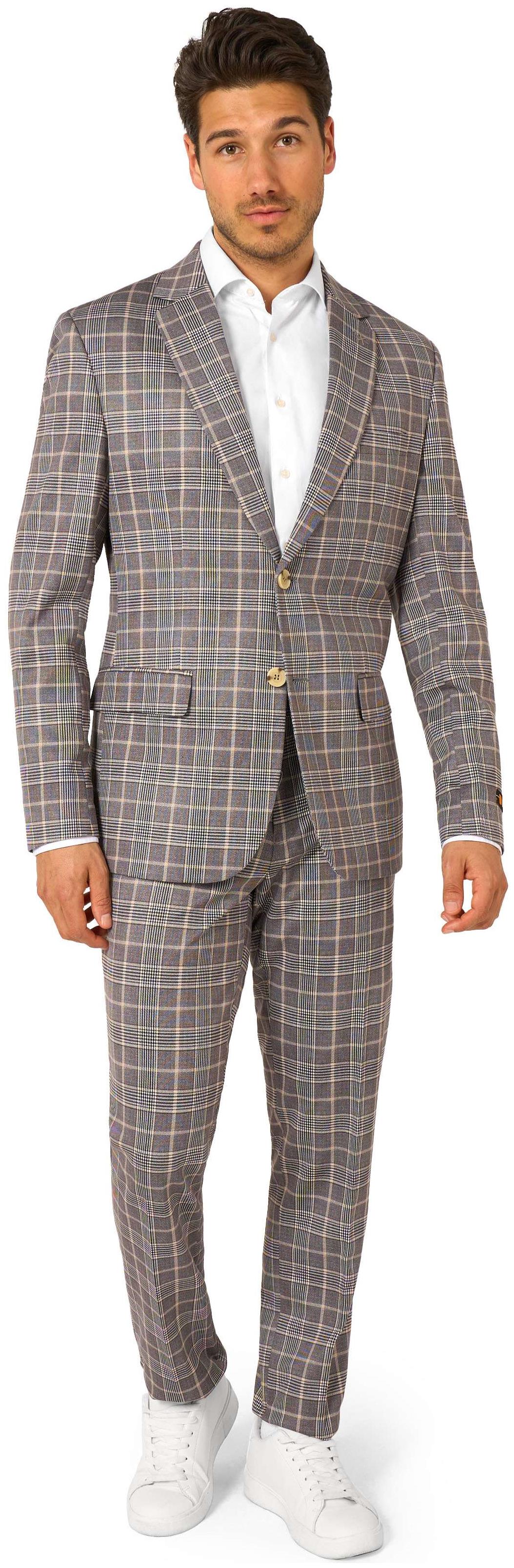 Stylish OppoSuits Daily Checked Tan Suit for Sophisticated Looks During Holiday Events and Parties