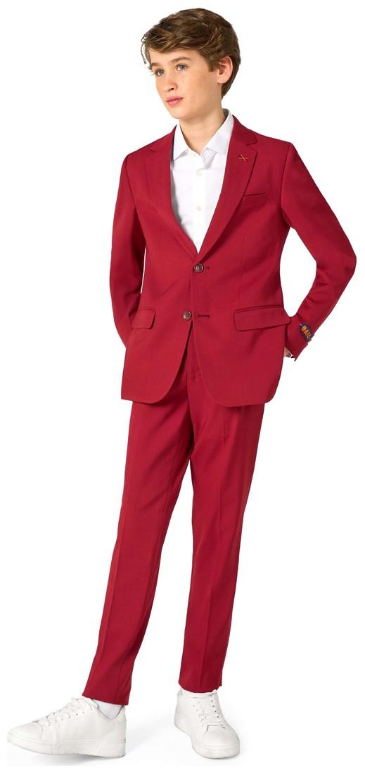 Trendy OppoSuits Daily Teen Boys Suit in Bright Burgundy for Stylish Parties and Events