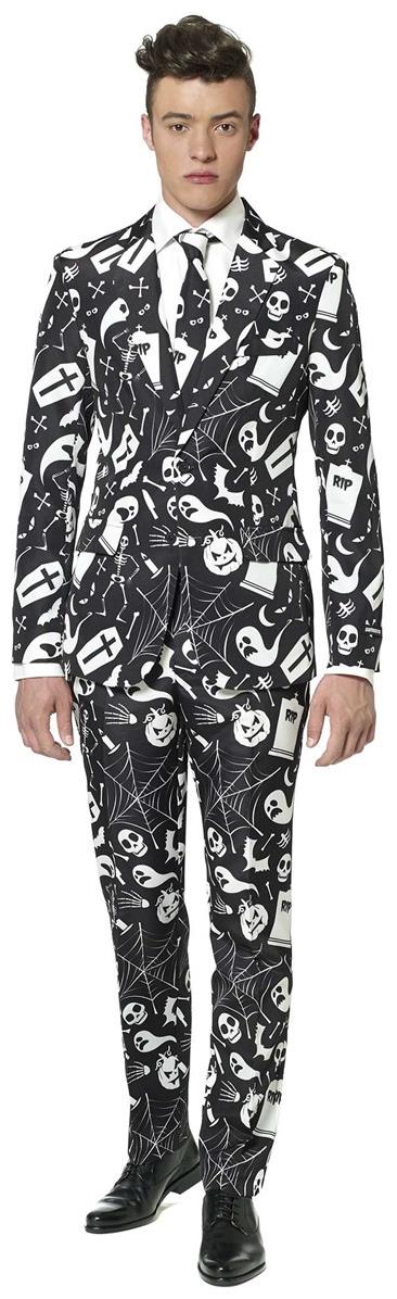 Classy Suit with Skeletons Pumpkins and Bats for Halloween Costume Parties and Festive Events