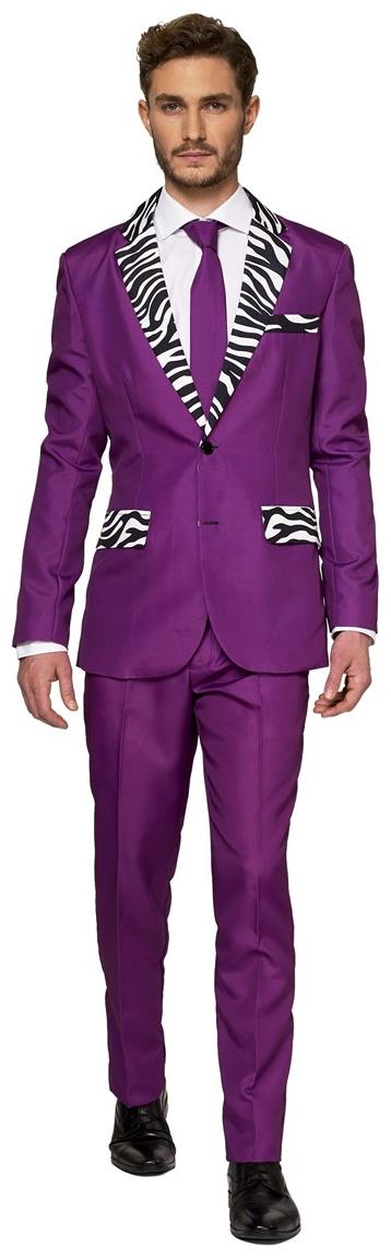 Stylish Purple Pimp Costume with Zebra Lapels for Halloween Parties and Dress-Up Events