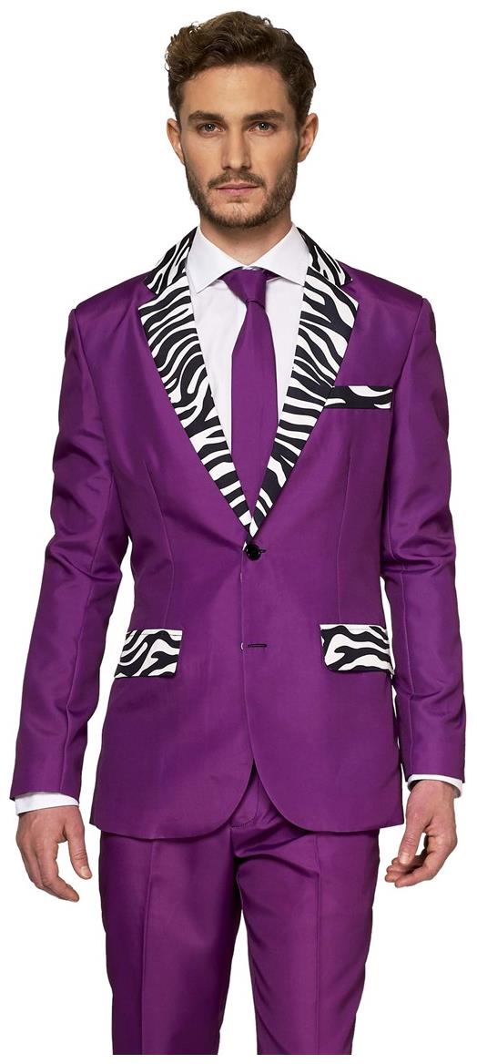 Stylish Purple Pimp Costume with Zebra Lapels for Halloween Parties and Dress-Up Events