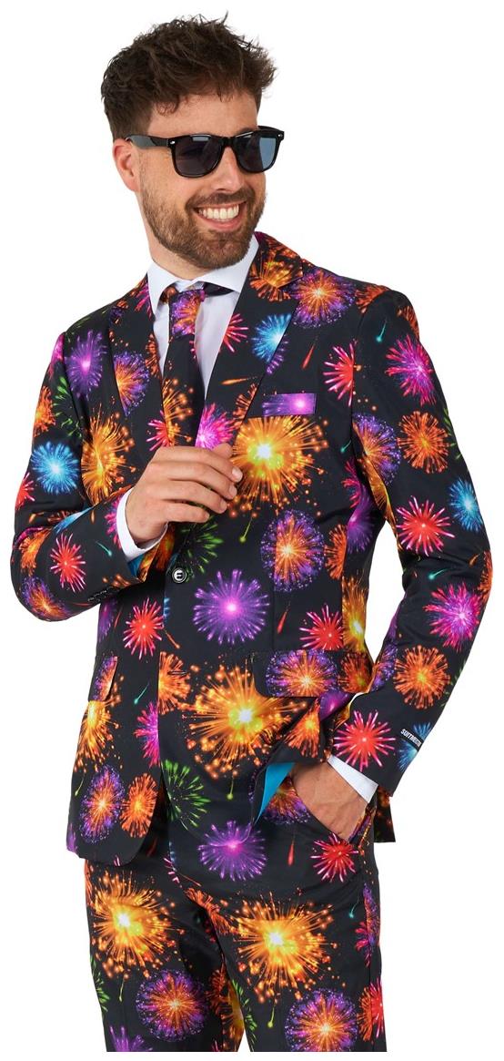 Vibrant Suitmeister Men's Fireworks Black Suit for Party Celebrations and Holiday Events