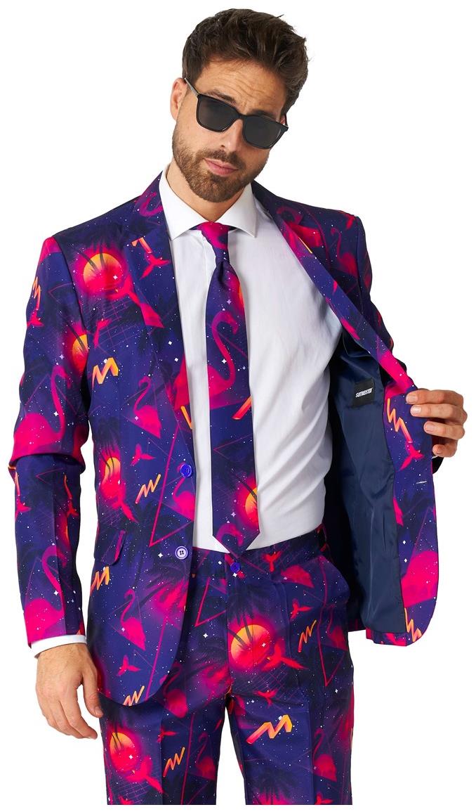Vibrant Suitmeister Men's Retro Neon Navy Suit for Parties Dress-Up Events and Halloween Celebrations