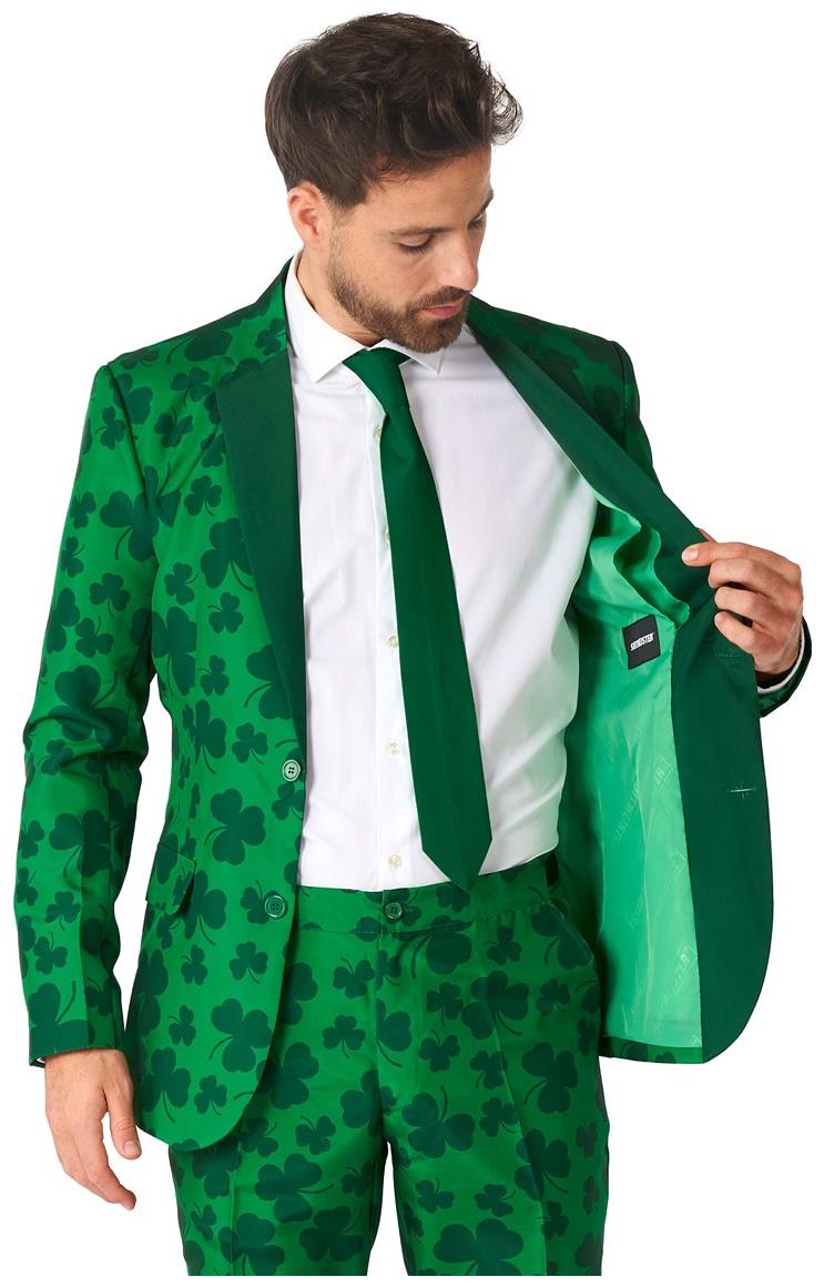 Stylish Green Suit with Shamrocks for St Patrick's Day Parties Events and Celebrations