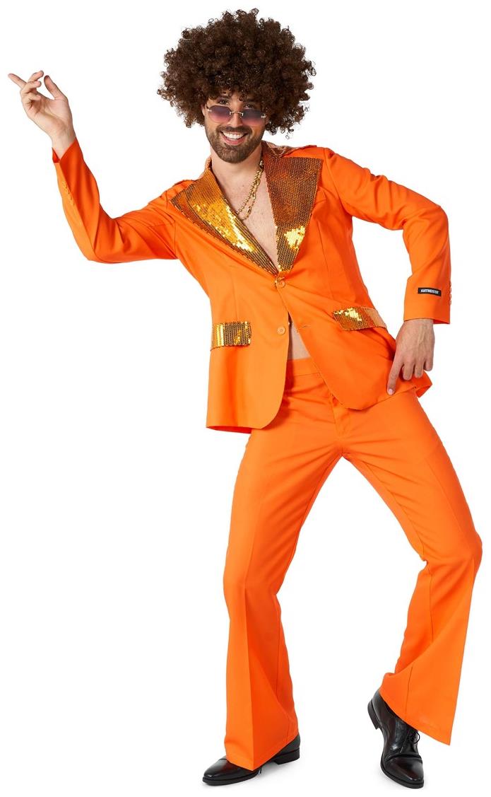 Stylish Suitmeister Men's Disco Suit in Orange for Parties Halloween Events and Theme Nights