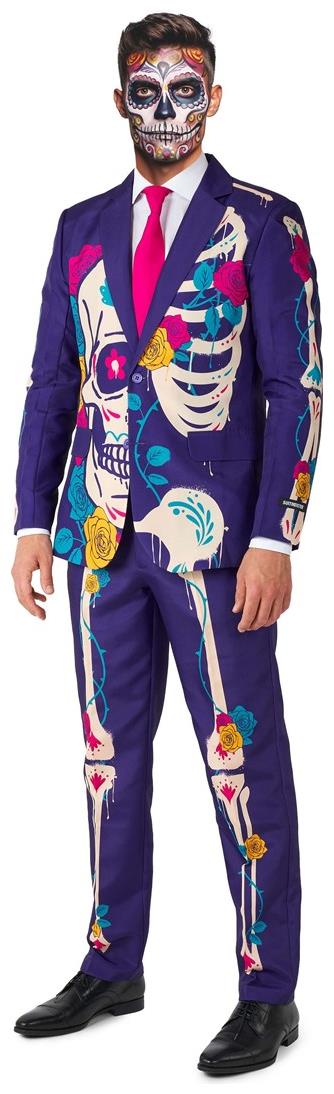 Vibrant Sugar Skull Purple Suit for Halloween and Day of the Dead Costume Parties