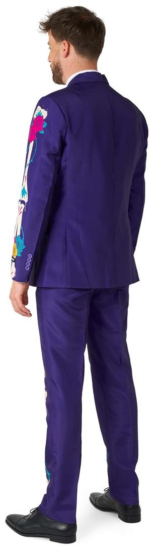 Vibrant Sugar Skull Purple Suit for Halloween and Day of the Dead Costume Parties
