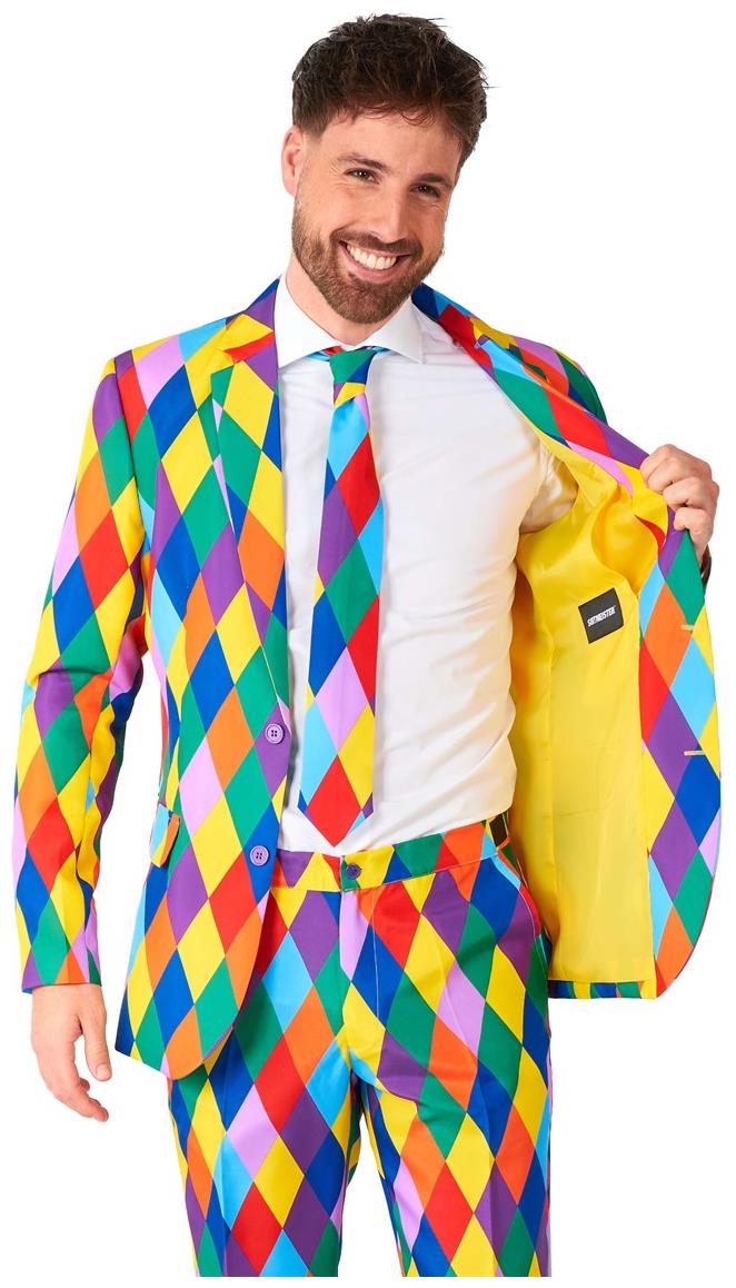 Vibrant Suitmeister Harleclown Suit for Mardi Gras Parties Costume Events and Fun Celebrations
