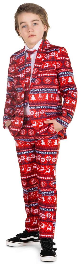 Stylish Nordic Pixel Red Suit for Boys Perfect for Holiday Parties and Christmas Celebrations