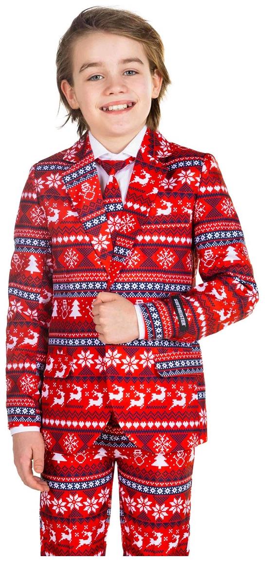Stylish Nordic Pixel Red Suit for Boys Perfect for Holiday Parties and Christmas Celebrations