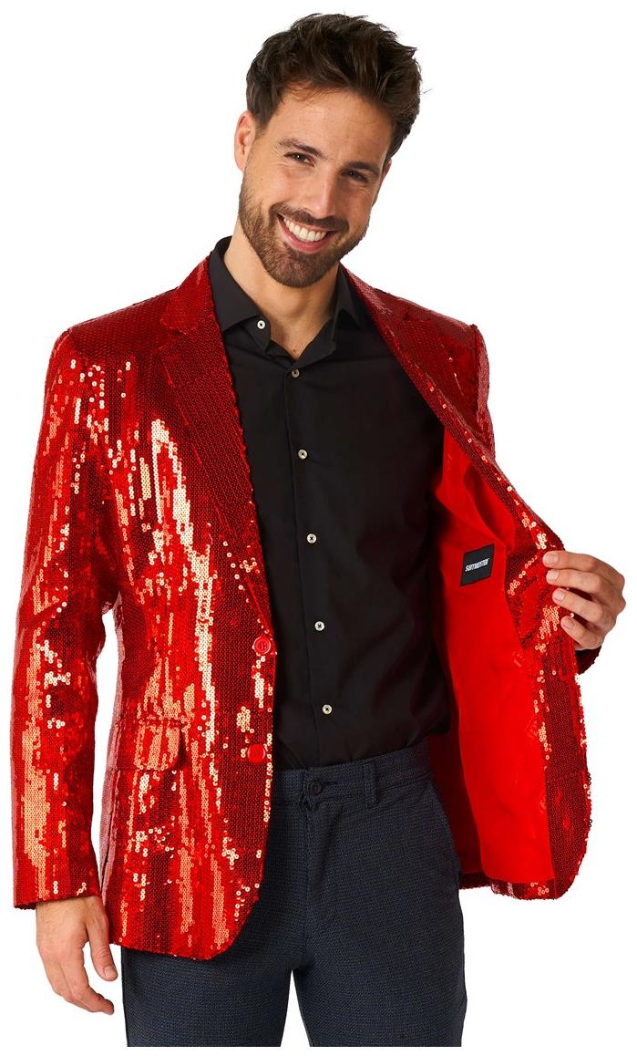 Stunning Suitmeister Men's Red Sequins Blazer for Parties Events and Special Celebrations