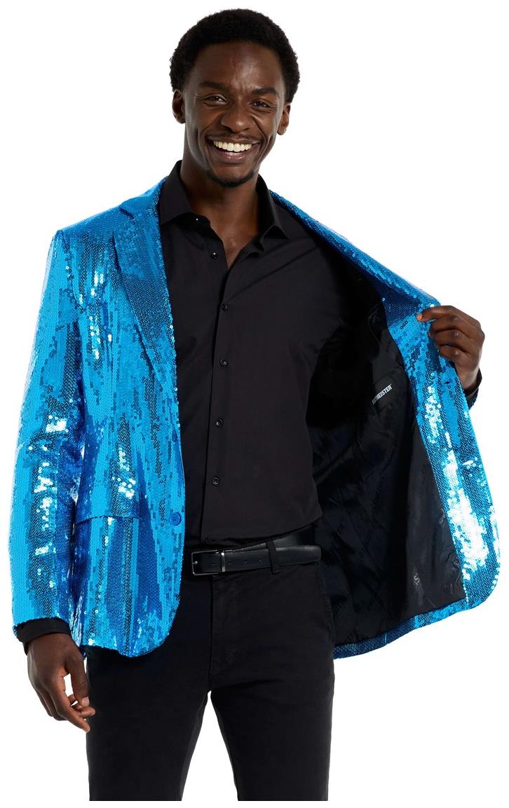 Eye-Catching Suitmeister Men's Sequins Blue Blazer for Parties Events and Night Out Fashion